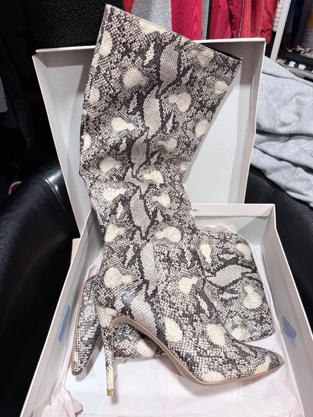 Snakeskin Print High Heel Thigh High Boots!!